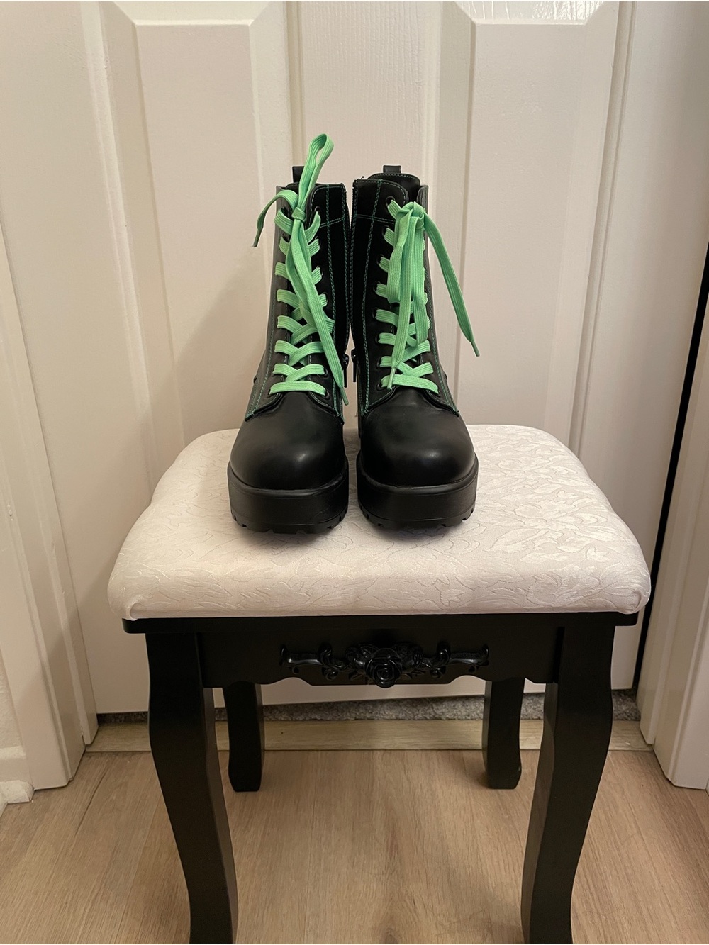 Vegan Heeled Combat Boots 100% Cruelty Free Leather "Slime Kitana" By Dolls Kill